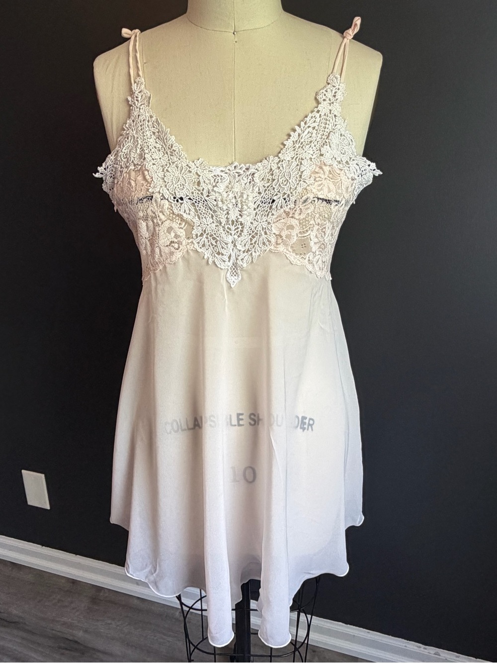 Vintage Verena Blush Pink Lace Babydoll Slip with Pearl Bead Accents